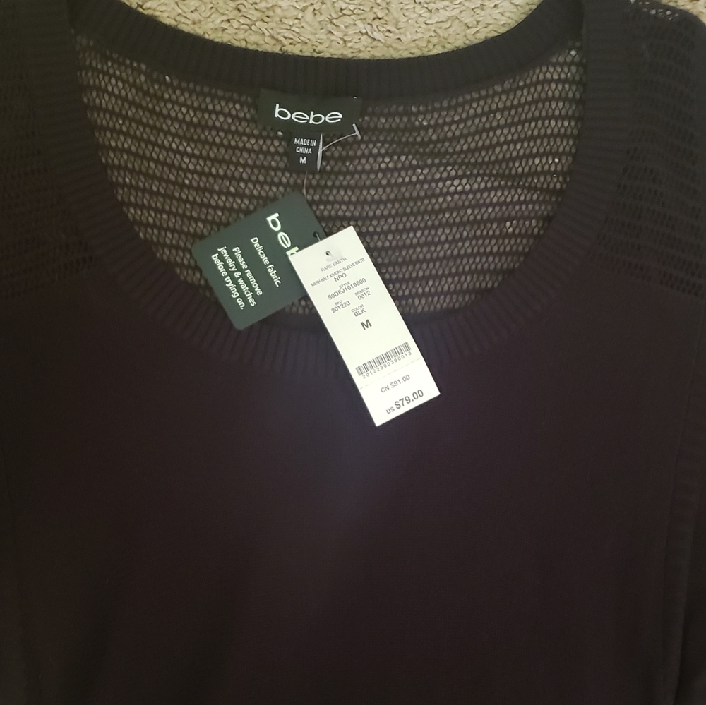 Bebe Mesh Half Kimono Sleeve Sweater